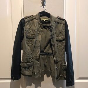 Gianni Bini Olive Jacket, Black Leather Sleeves